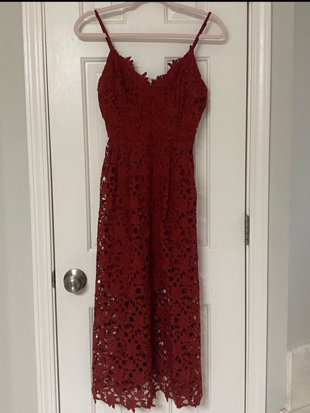 ASTR • The Label Rust Orange Lace A Line Midi Dress